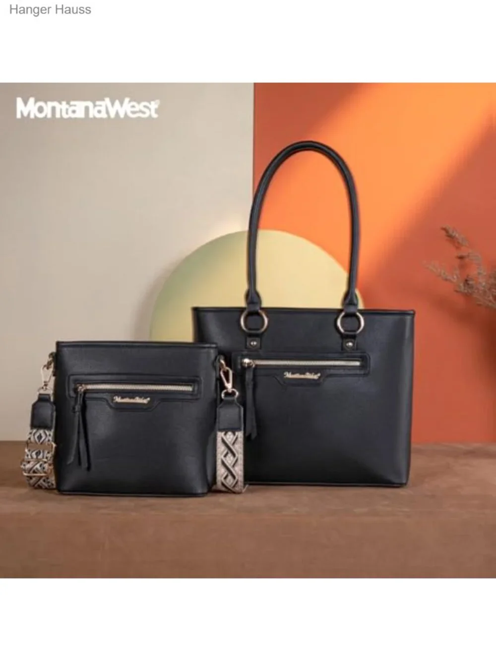 Vegan Leather Tote & Crossbody Bag Set with Guitar Strap
